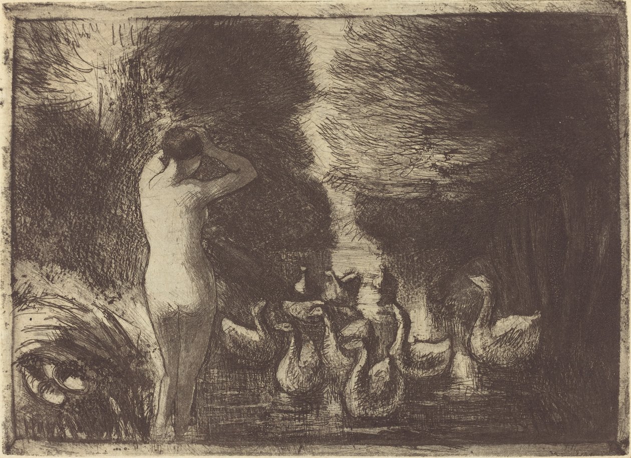 Gjessbader (badere med gjess) av Camille Pissarro