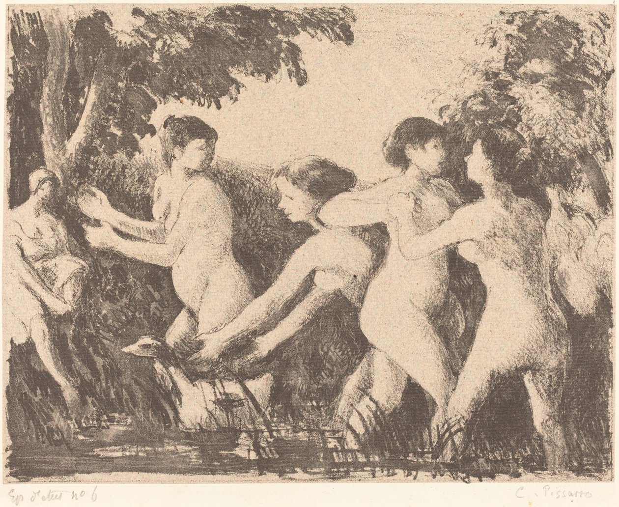 Baigneuses luttant Bathers Wrestling, ca. 1896. av Camille Pissarro