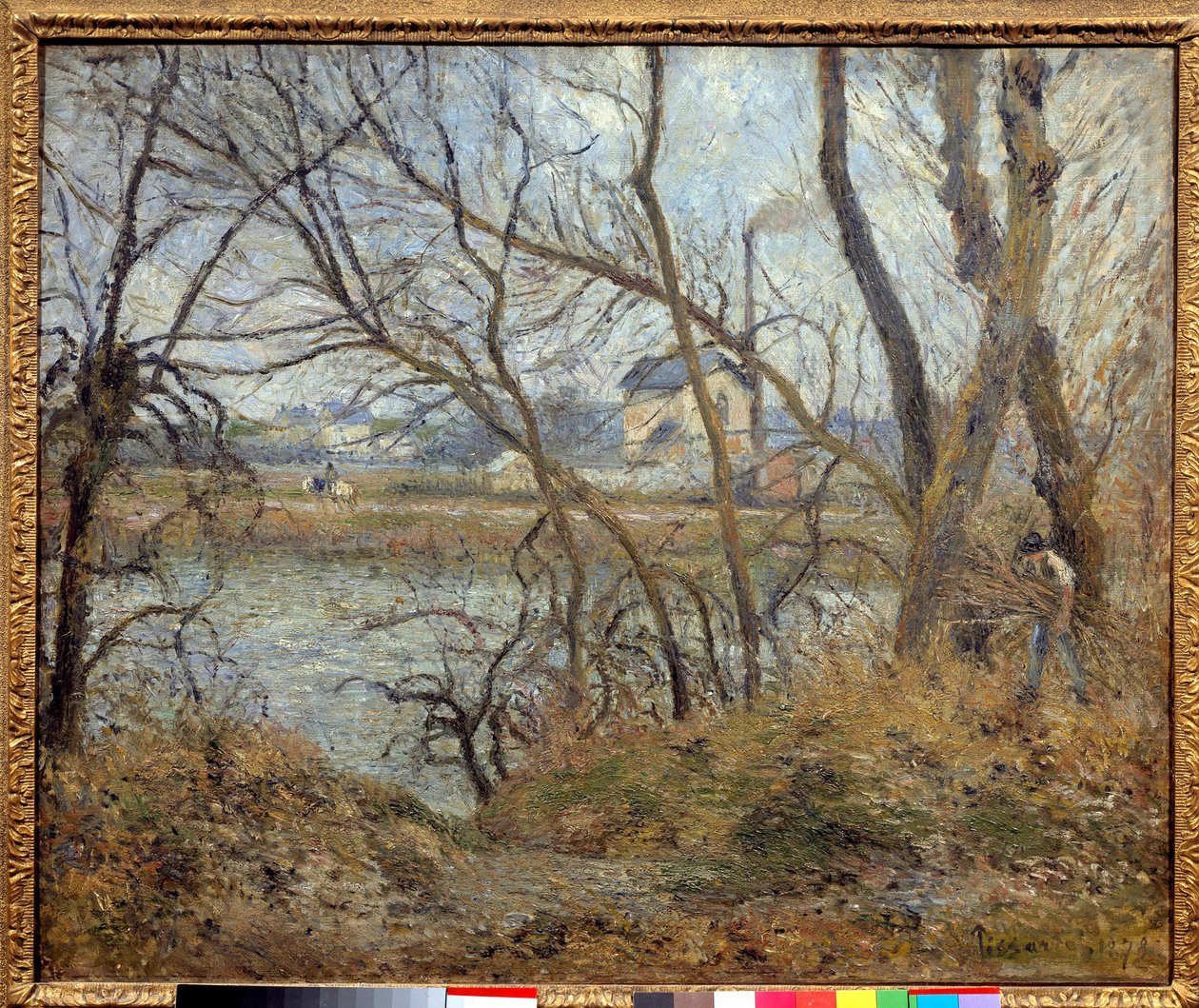 Banks of the Oise, nær Pontoise, gråvær. Maleri av Camille Pissarro (1830-1903) av Camille Jacob Pissarro