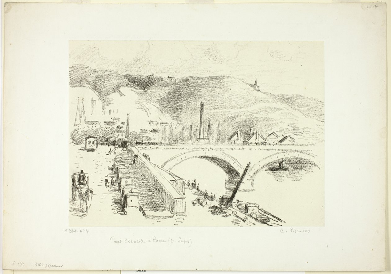 Bro i Rouen: Pont Corneille av Camille Pissarro