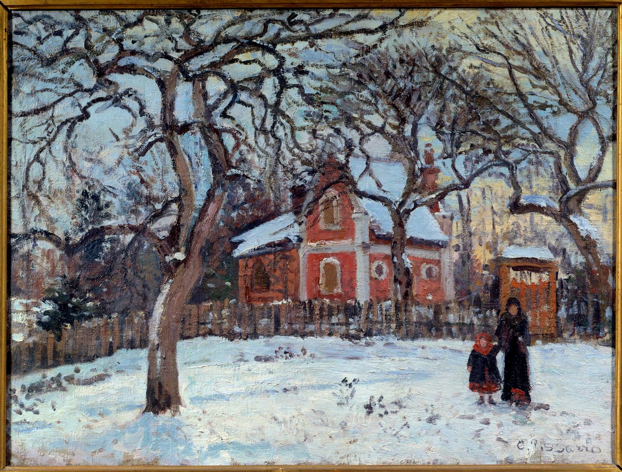 Kastanje og Louveciennes Landskap i snø. Maleri av Camille Pissarro (1830-1903) 1872 Søn. 0,41x0,52 m Paris, musee d