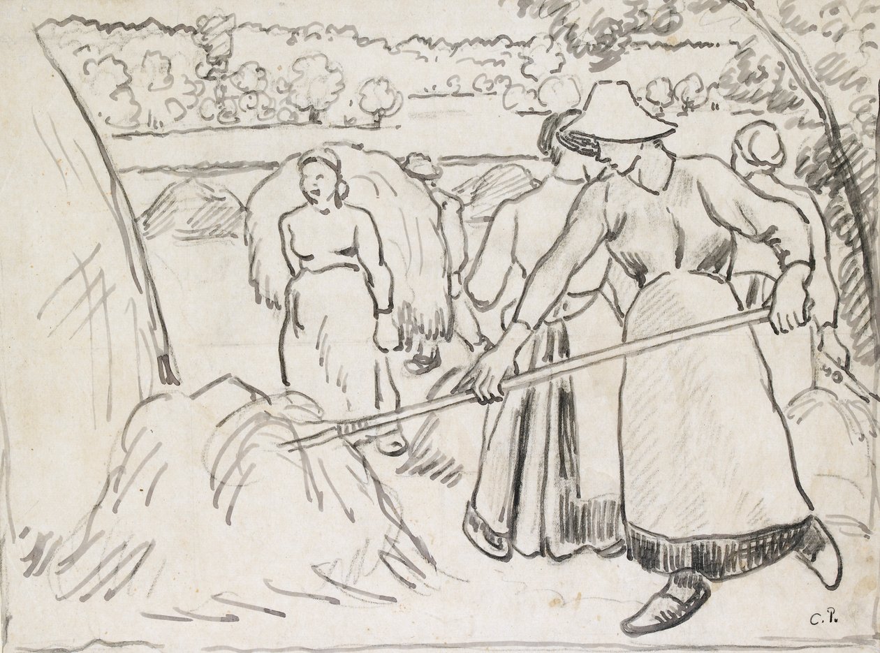 Komposisjonsstudie av hogstmaskiner i et landskap, c1893 av Camille Pissarro
