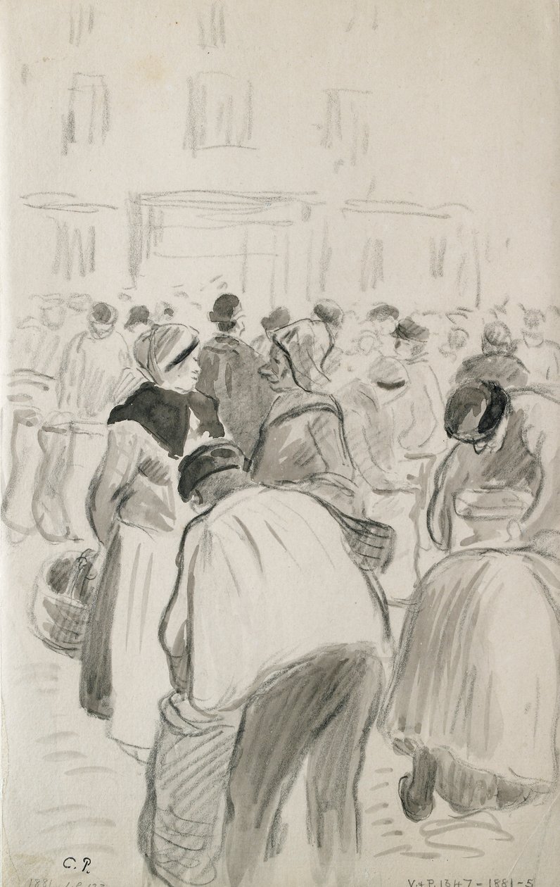 Komposisjonsstudie av markedet i Pontoise, 1881 av Camille Pissarro