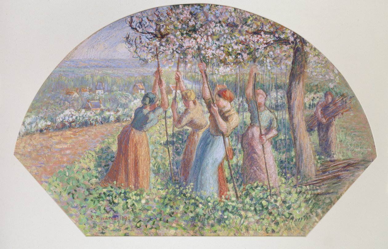 Design for en fan: The Pea Stakers, 1890 av Camille Pissarro