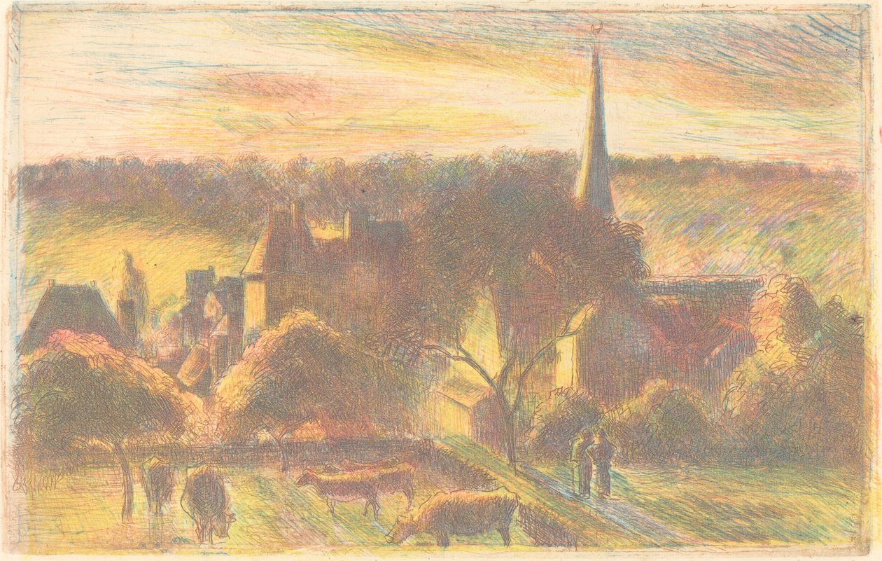 Kirke og gård i Éragny En kirke og gård i Éragny, 1890. av Camille Pissarro