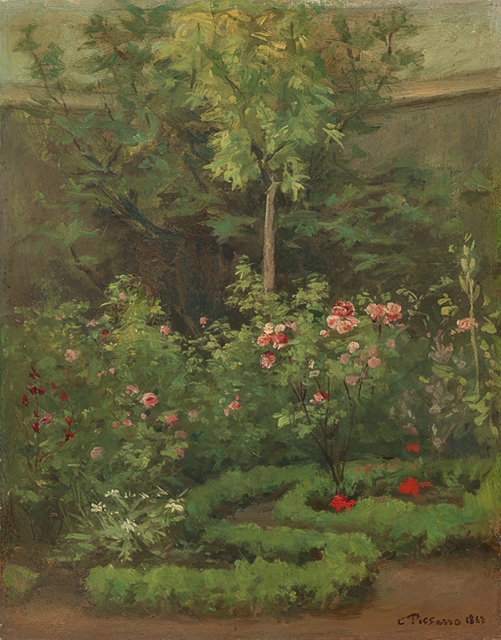 En rosehage. 1862 av Camille Jacob Pissarro
