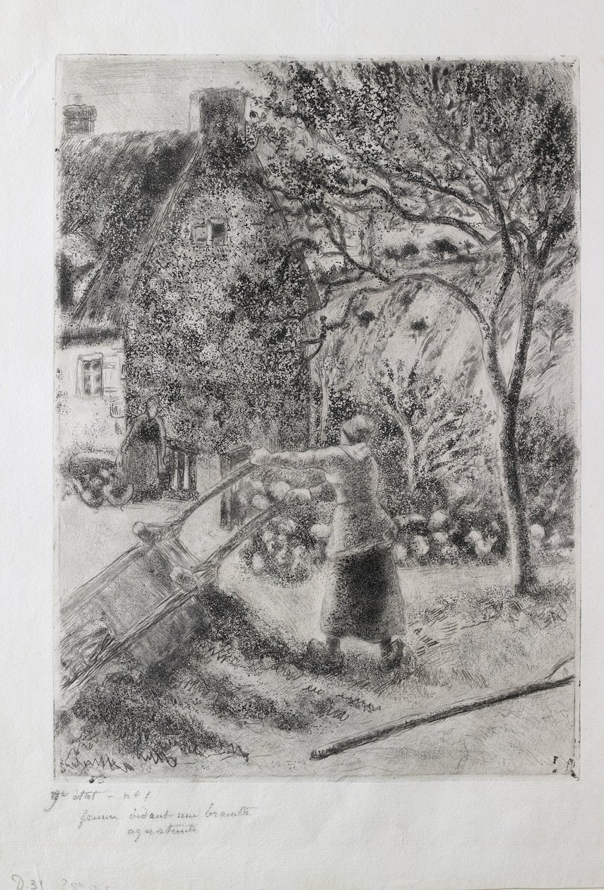 Kvinne som tømmer en trillebår, 1880 av Camille Pissarro