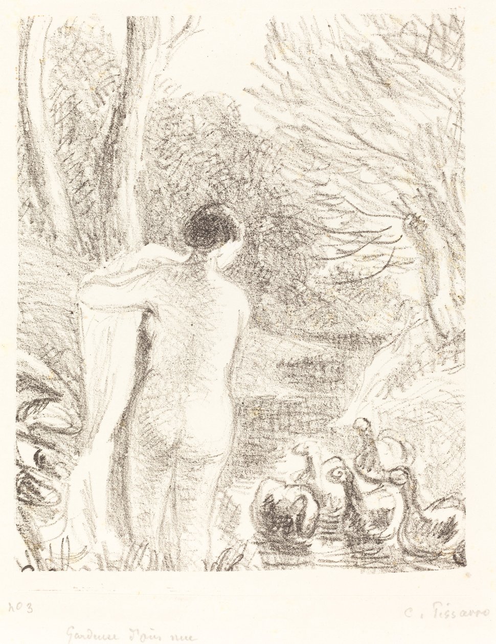 Naken gåsejente, ca. 1897. av Camille Pissarro