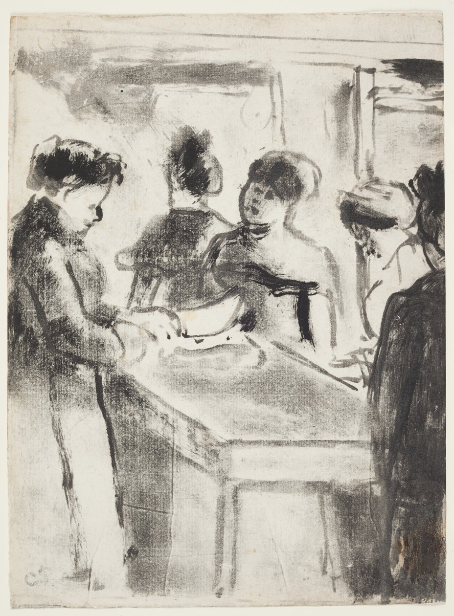 La Charcuterie (Svineslakteren) 1895 (monotype med håndfarging i dyptrykk) av Camille Jacob Pissarro
