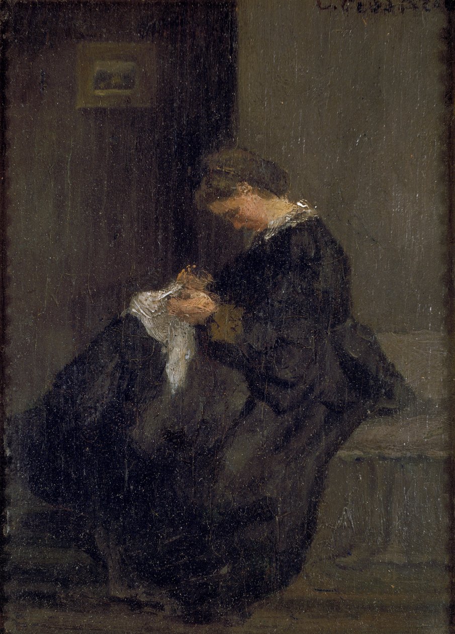 Fru Pissarro sying, c1860 av Camille Pissarro