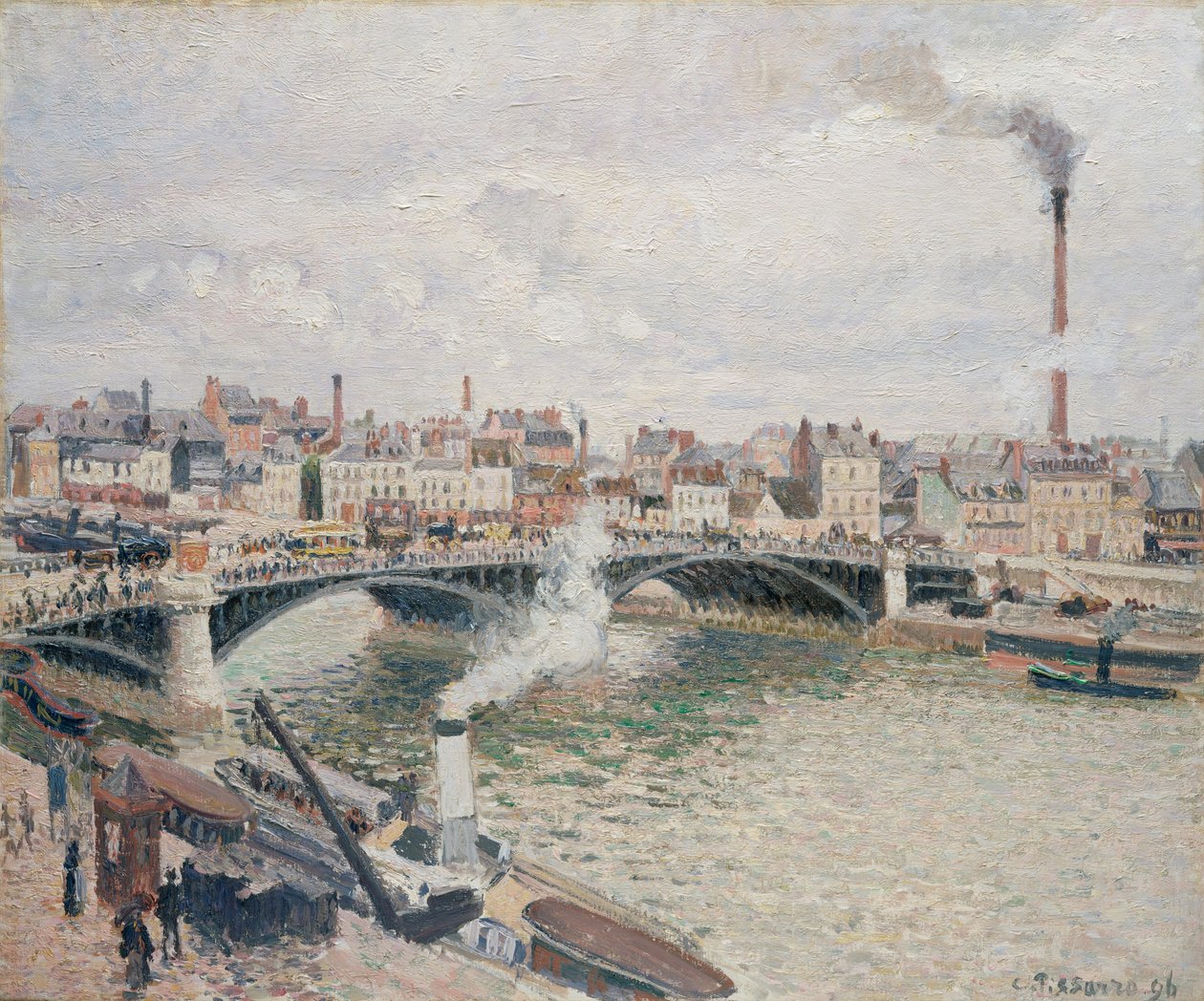 Morgen, en overskyet dag, Rouen, 1896. av Camille Jacob Pissarro