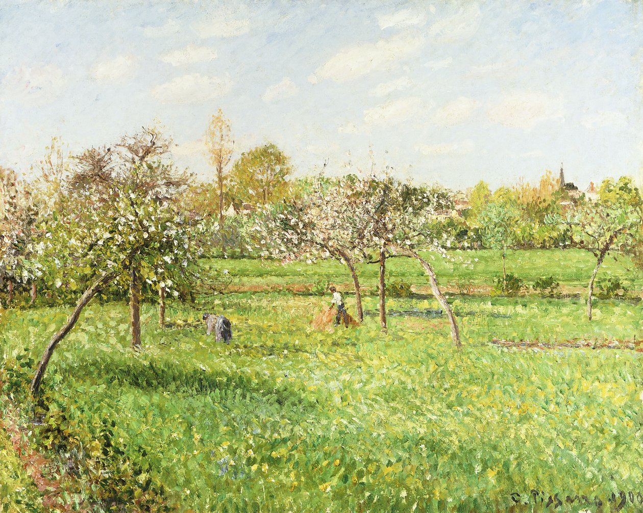 Morgen, vår, grått vær, eragny; Matin, Printemps, Temps Gris, Eragny, 1900 av Camille Jacob Pissarro