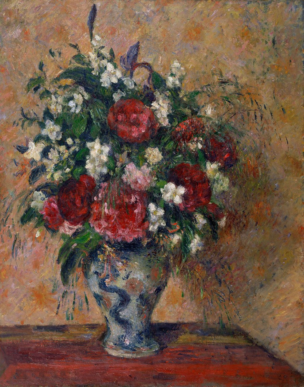 Stilleben med peoner og falsk appelsin - Maleri av Camille Pissaro (1830-1903), olje på lerret (81x64,5 cm) av Camille Pissarro