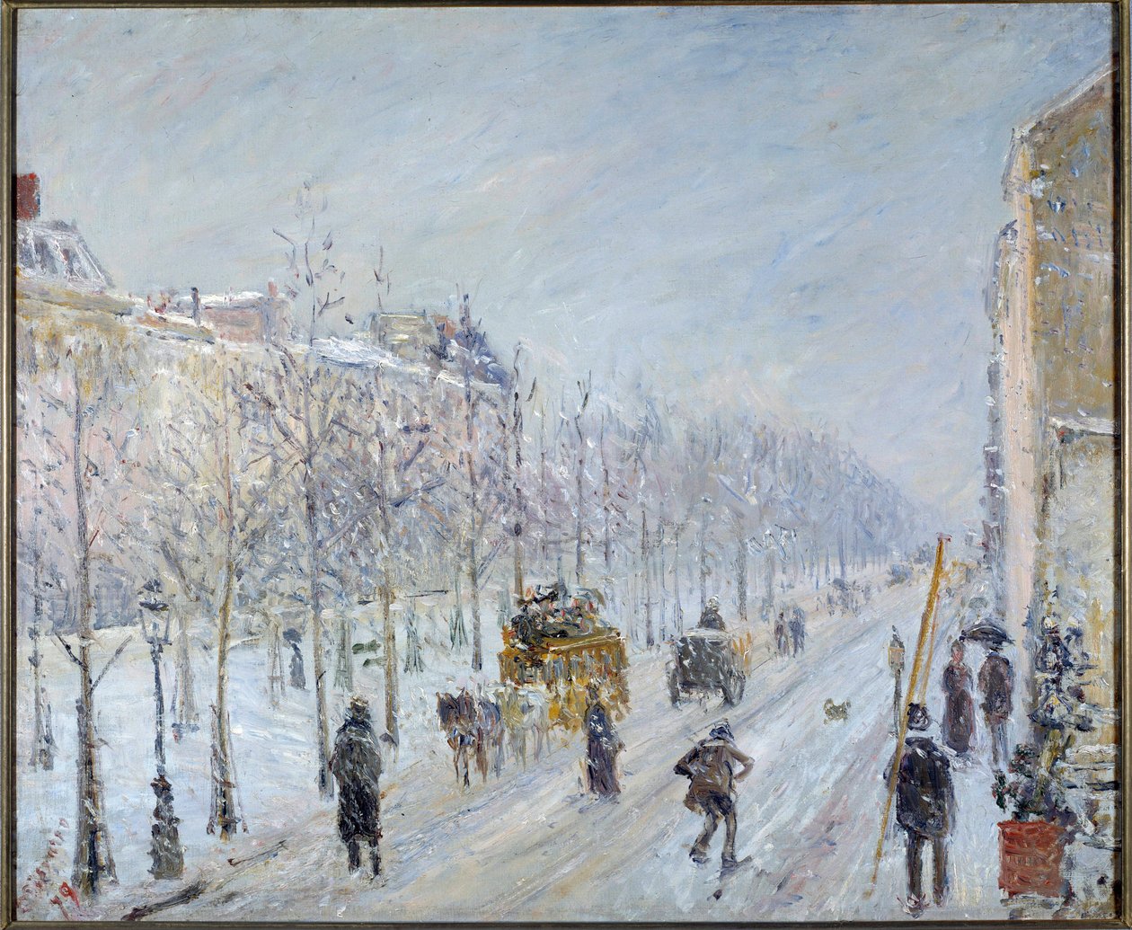 Parisian Boulevard med snø av Camille Pissarro
