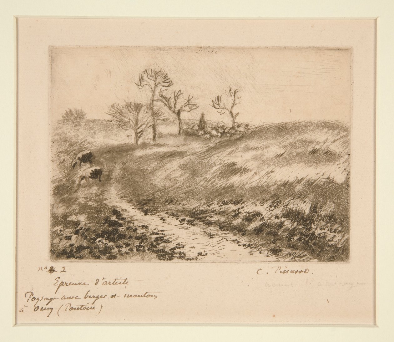 Landskap med gjeter og sau, Osny (Landskap med gjeter og sau på Osny) av Camille Pissarro