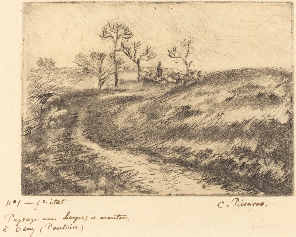 Landskap med gjeter og sauer på Osny (Pontoise) av Camille Pissarro
