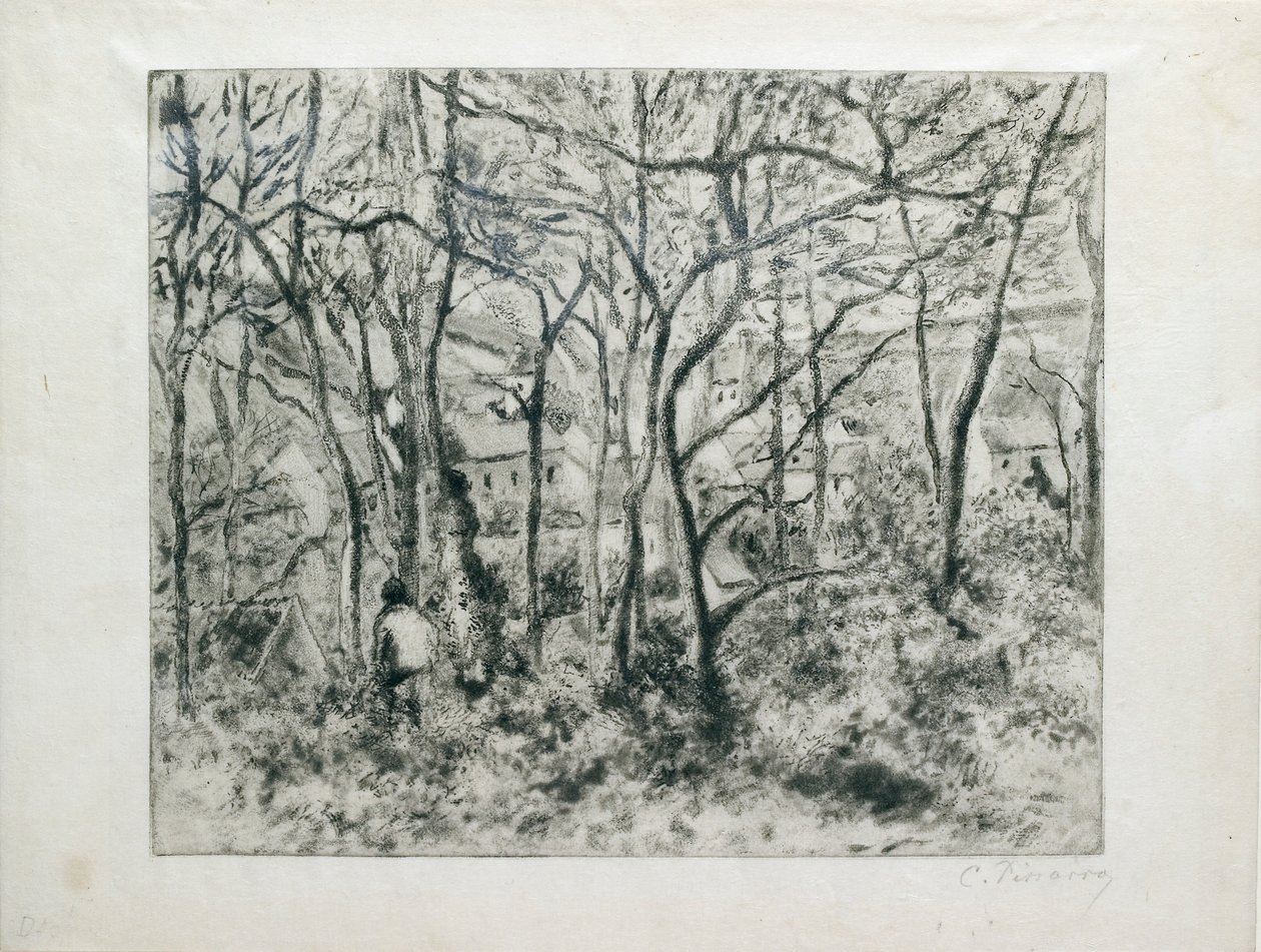Landskap under Wood, ved Hermitage Pontoise, 1879 av Camille Pissarro
