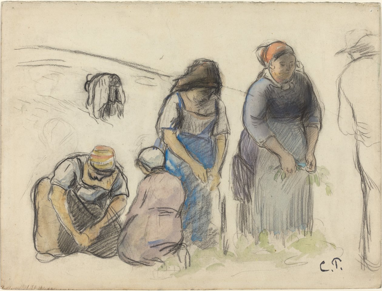 Ertehøstere [recto] av Camille Pissarro