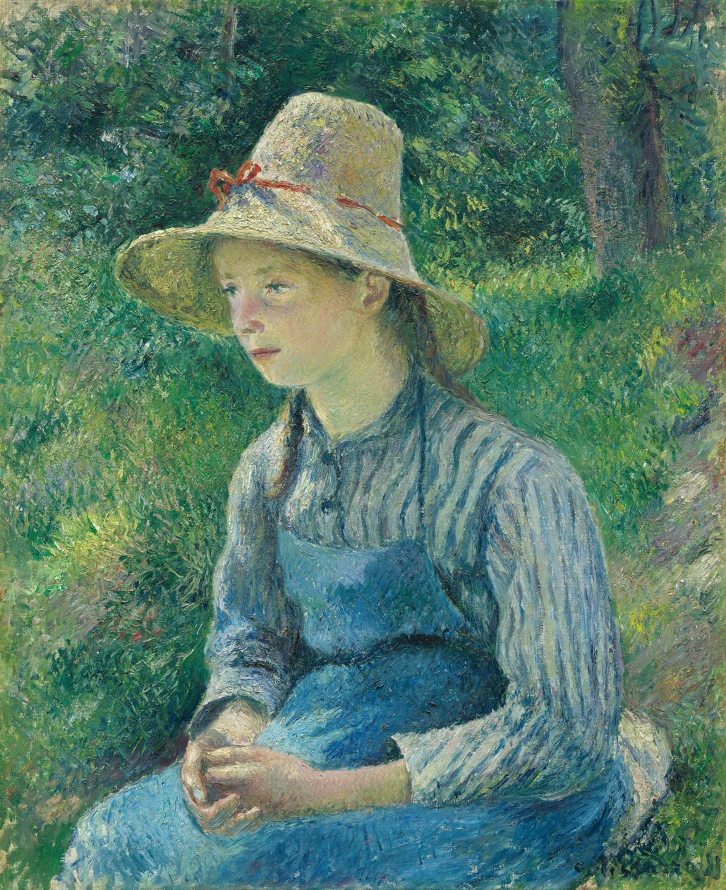 Bondepike med stråhatt av Camille Pissarro