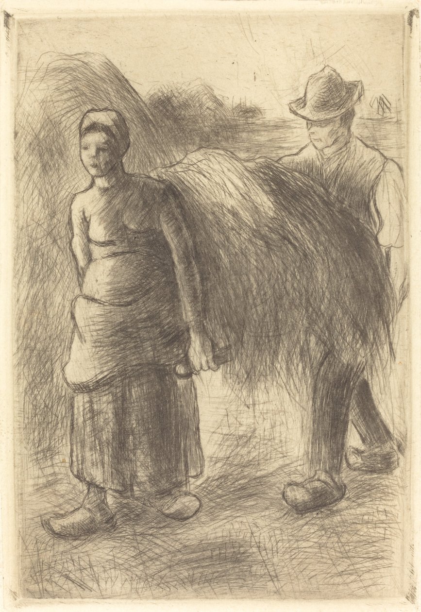 Bønder som bærer høy av Camille Pissarro