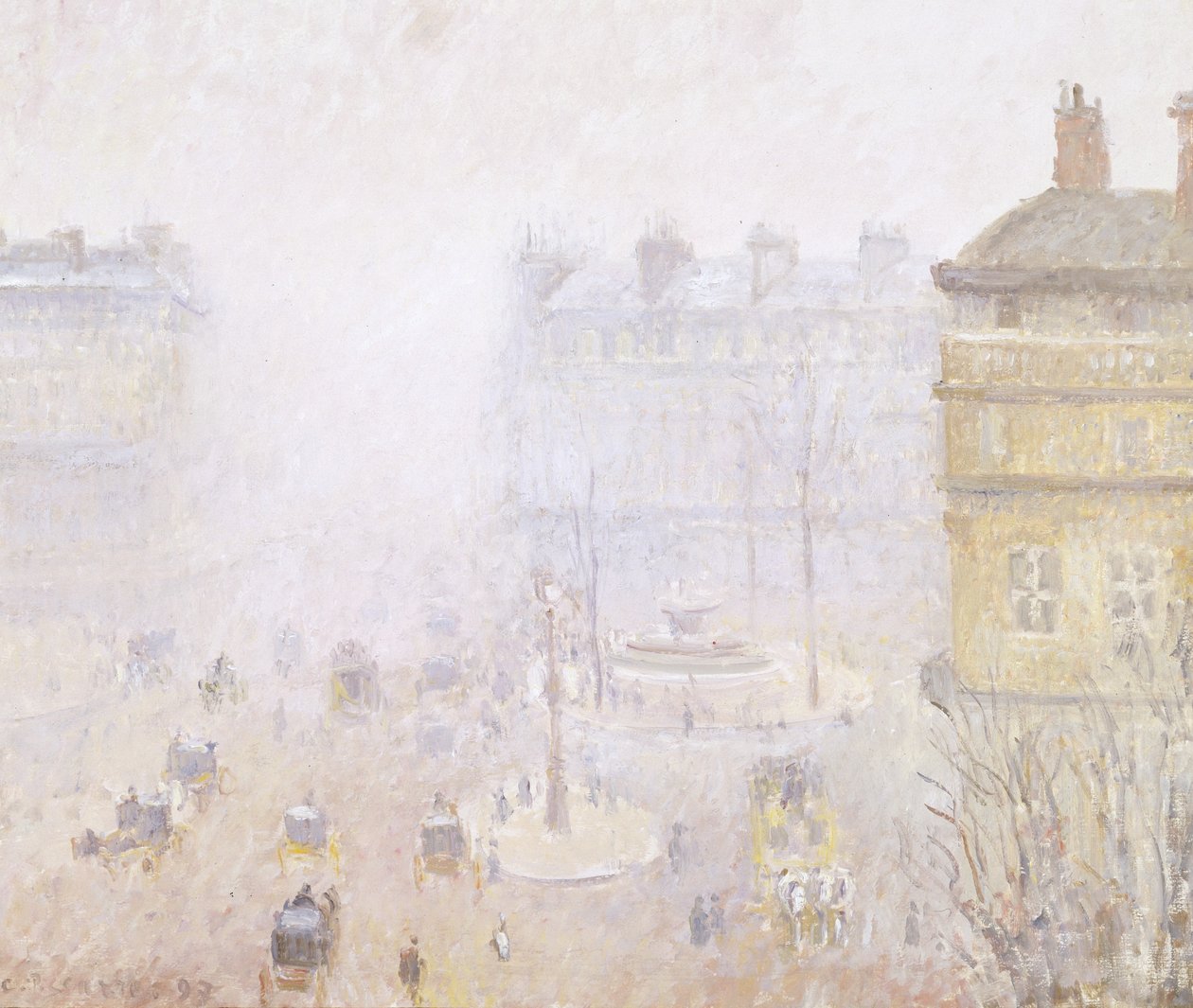 Place du Theatre Francais: Tåkeeffekt av Camille Jacob Pissarro