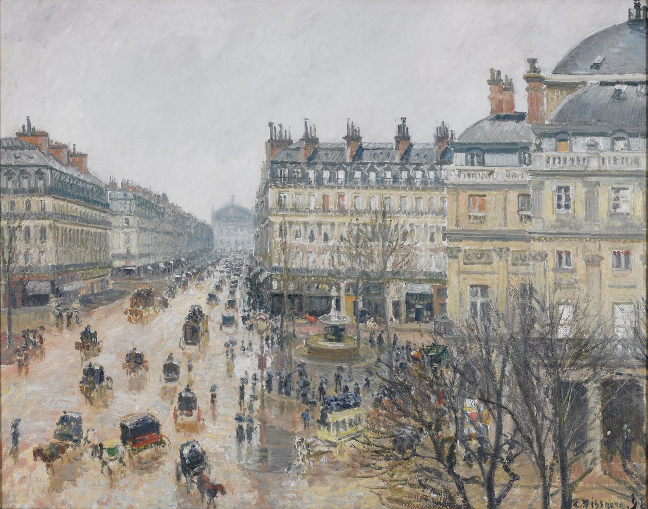 French Theatre Square, Paris: Regn av Camille Jacob Pissarro