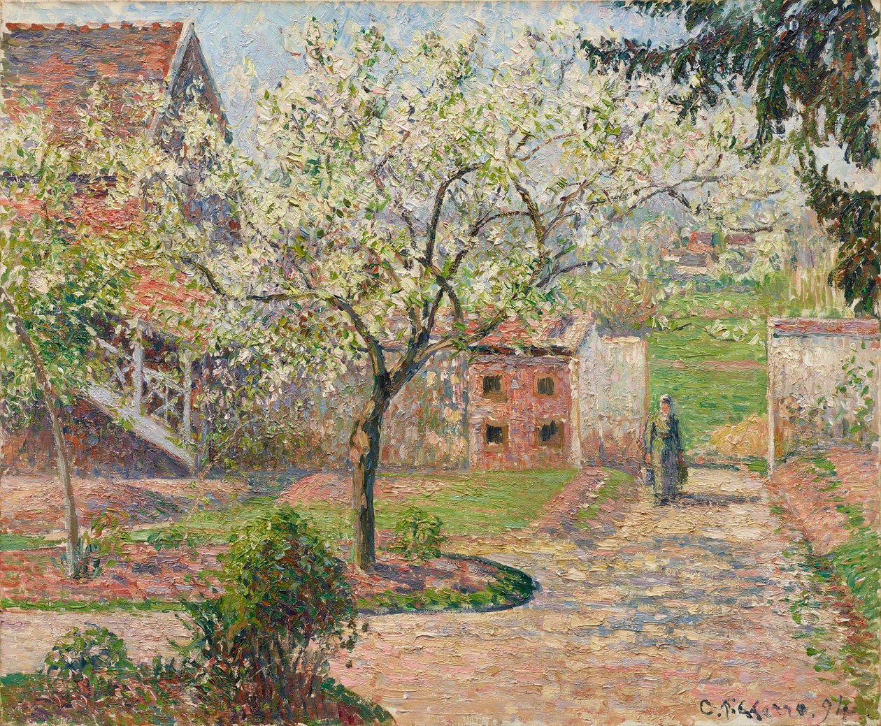 Plommetrær i blomst, Éragny. Malerens hjem, 1894. av Camille Pissarro