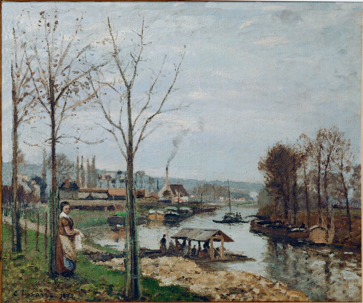 Port-Marly, vaskehuset (olje på lerret) av Camille Pissarro