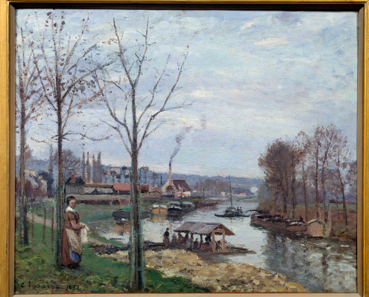 Port Marly (Port-Marly), vaskehuset Utsikt over et vaskehus ved Seinen. Maleri av Camille Pissarro (1830-1903) 1872 Søn. 0,46x0,56 m Paris, musee d