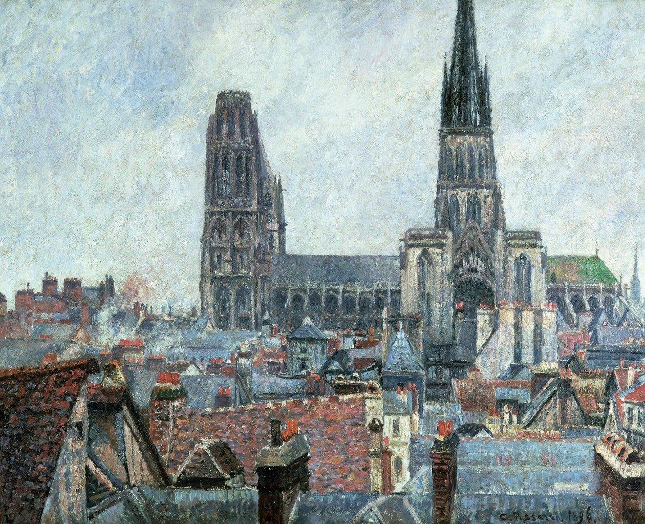 Tak i gamle Rouen: Grått vær (katedralen) av Camille Pissarro