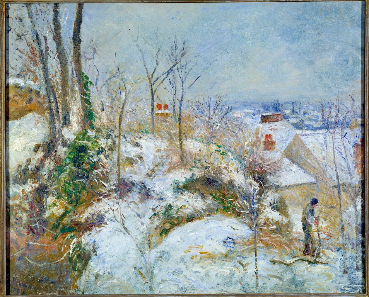Snøeffekt, La Garenne i Pontoise av Camille Pissarro