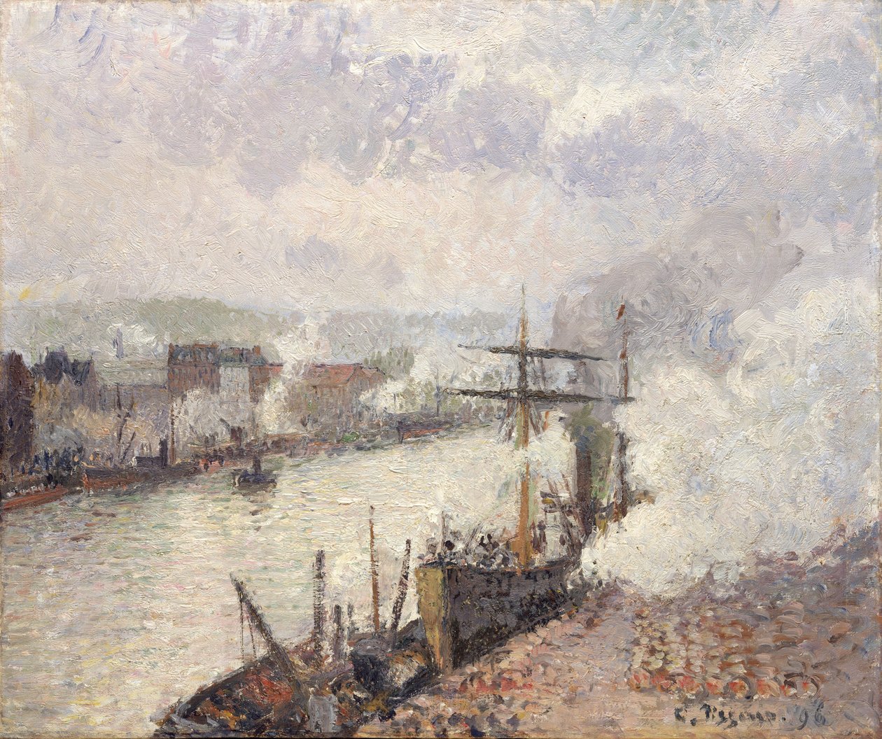Dampbåter i havnen i Rouen, 1896. av Camille Jacob Pissarro
