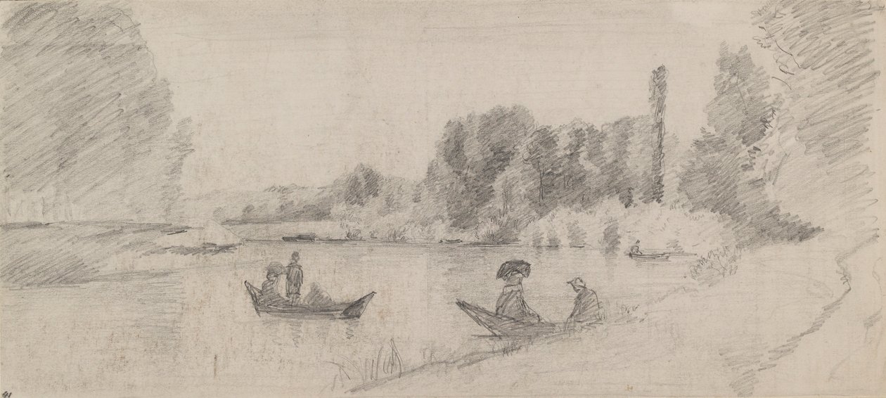 Studie av et elvelandskap med båter, 1863-1864 av Camille Pissarro