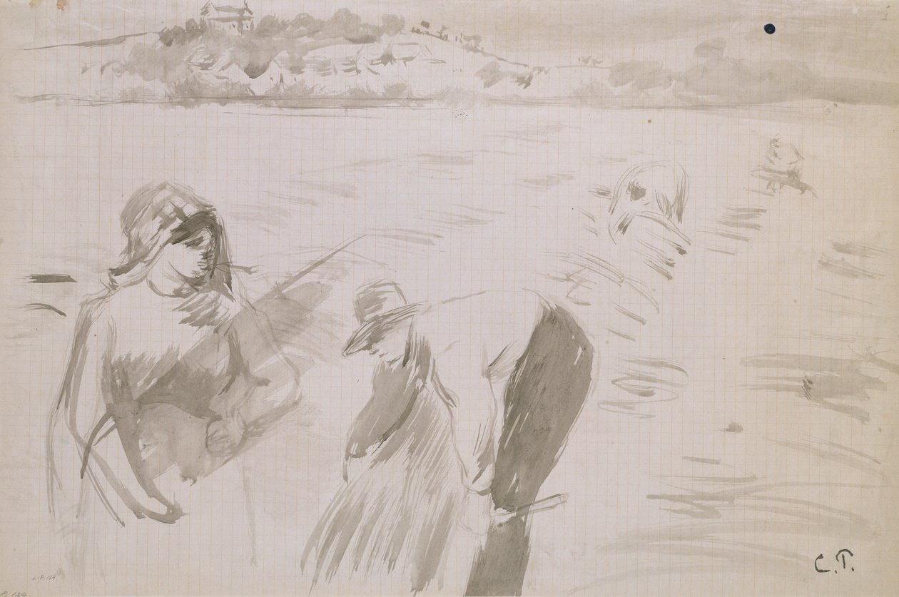 Studie av hogstmaskiner som arbeider på et felt nær Pontoise, 1882 av Camille Pissarro