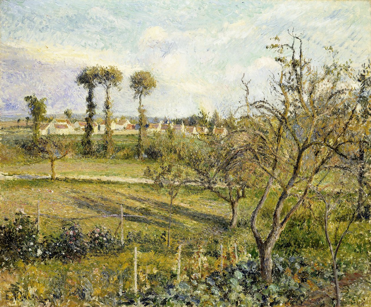 Solnedgang ved Valhermeil, nær Pontoise; Solnedgang ved Valhermeil, nær Pontoise, 1880 av Camille Jacob Pissarro