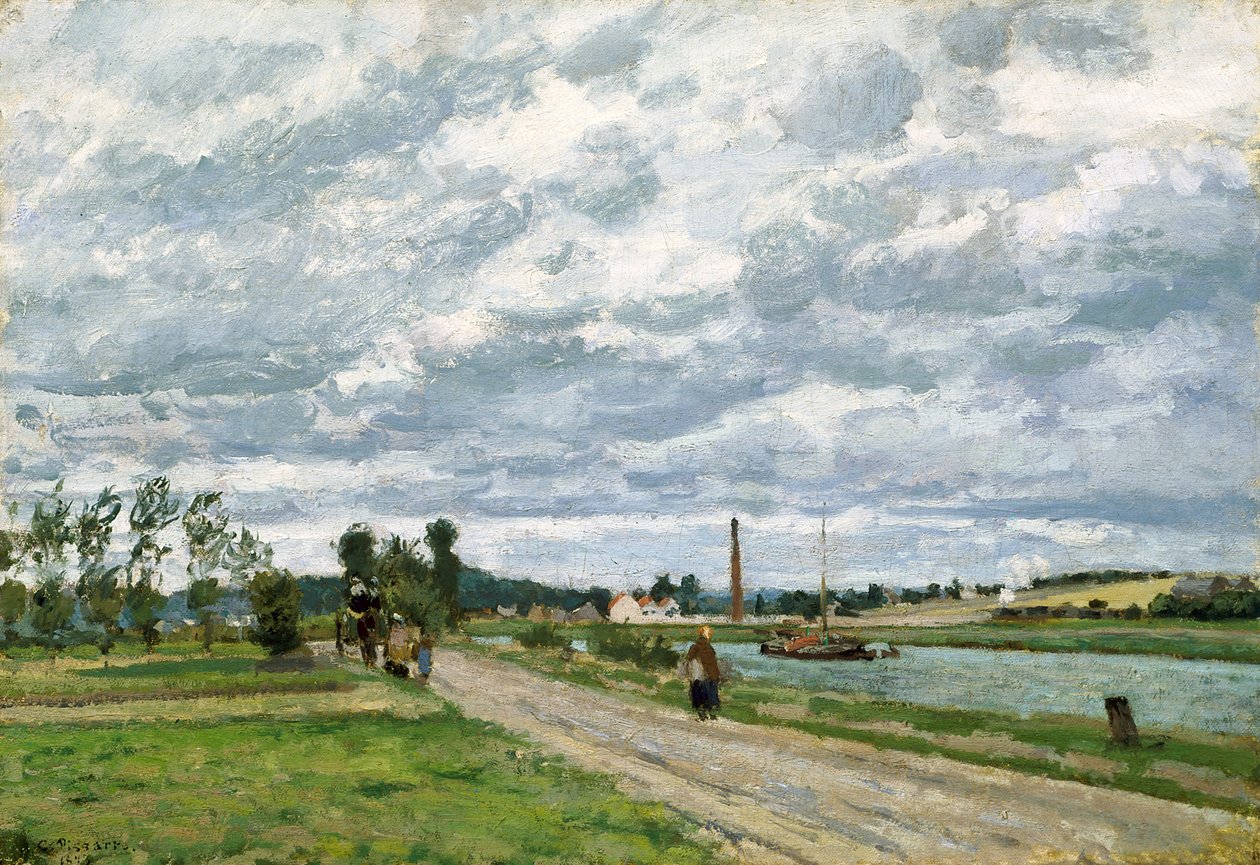 The Banks Of The Oise Near Pontoise (olje på lerret) av Camille Pissarro