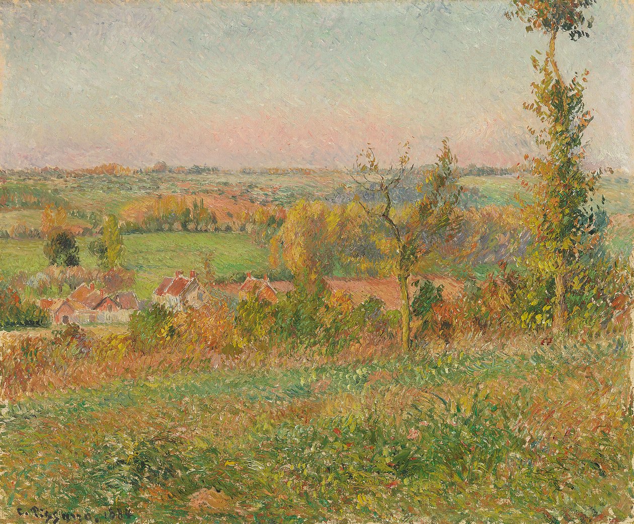 The Hills of Thierceville sett fra Country Lane, Vicinity of Eragny; Les coteaux de Thierceville vus de la cavee, environs d"Eragny, 1884 av Camille Jacob Pissarro
