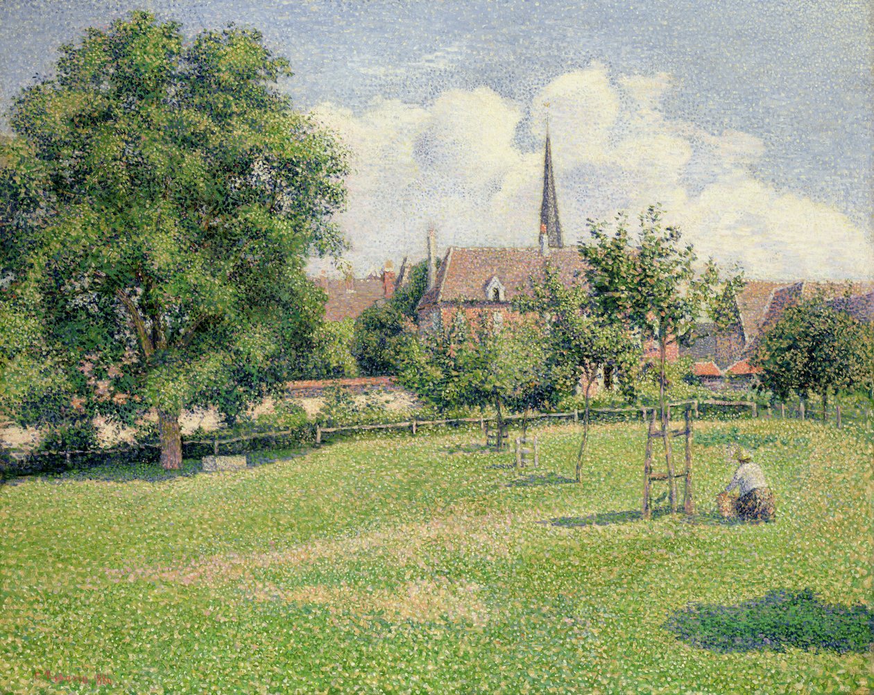 Den døve kvinnens hus og klokketårnet i Eragny av Camille Pissarro