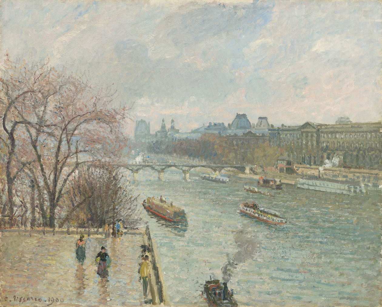 Louvre, ettermiddag, regnvær, 1900. av Camille Pissarro