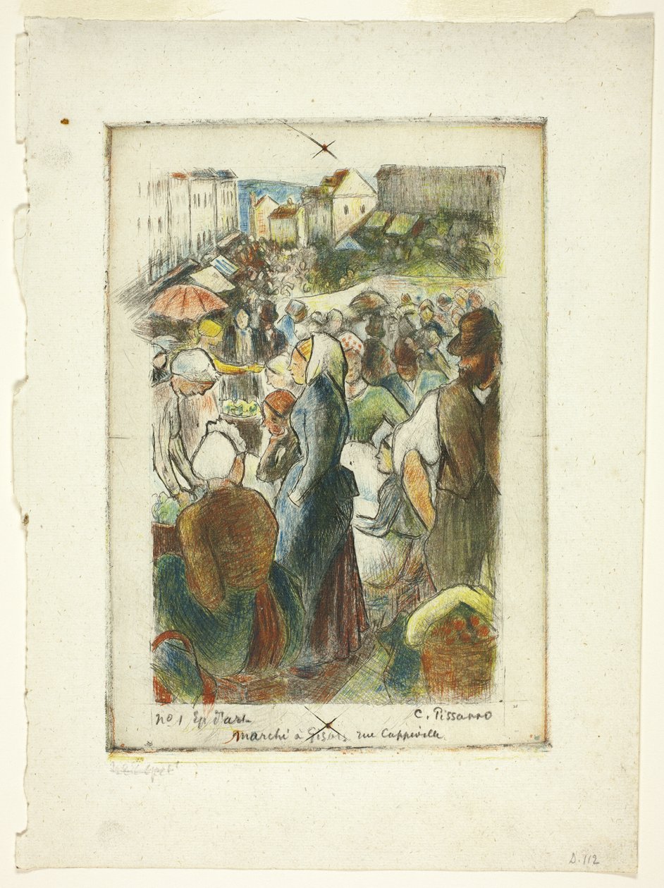 Markedet på Gisors; Rue Cappeville av Camille Pissarro