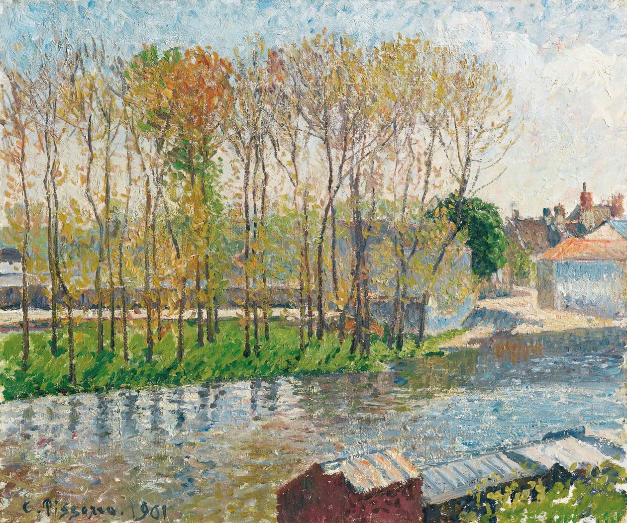 Grensen til Loing in Moret av Camille Pissarro