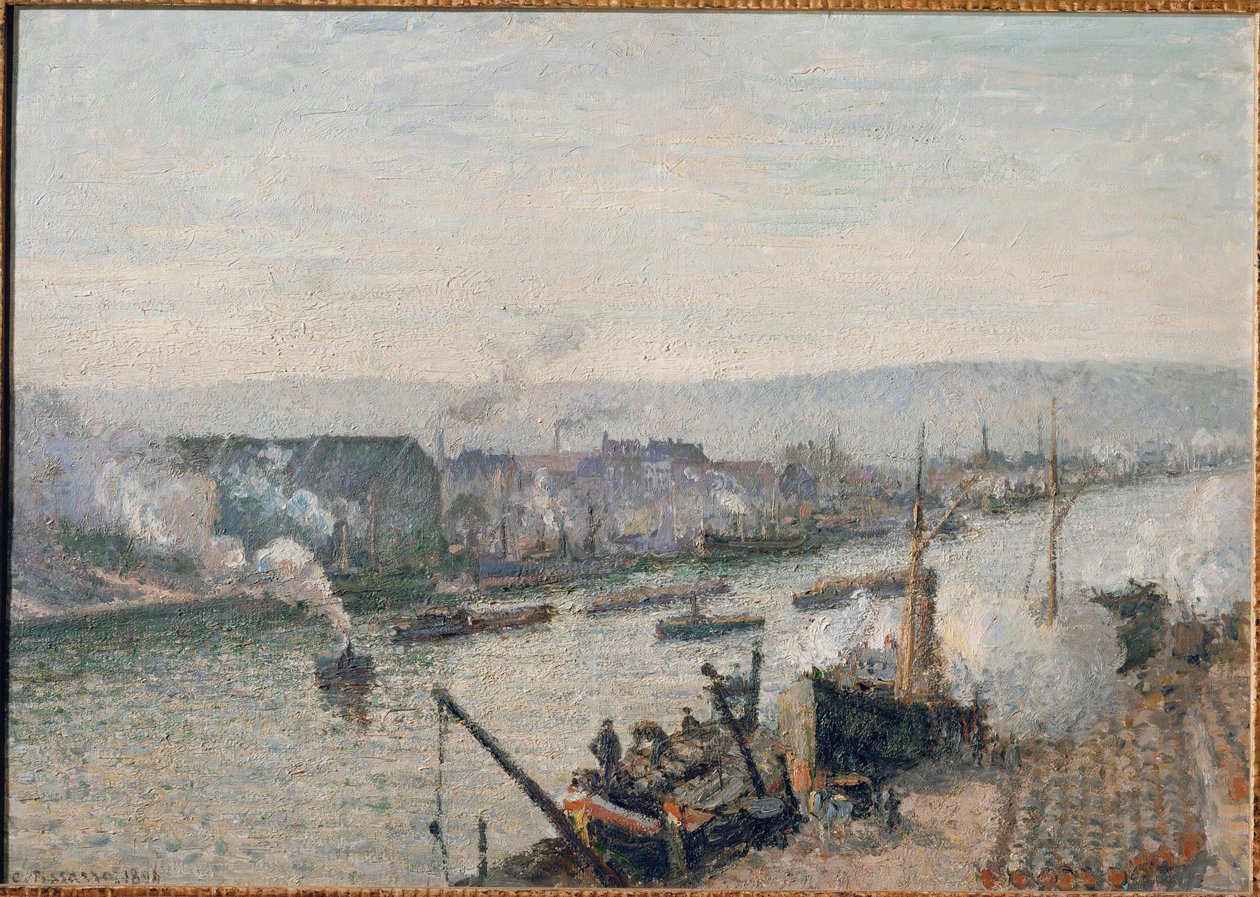Havnen i Rouen (olje på lerret) av Camille Pissarro