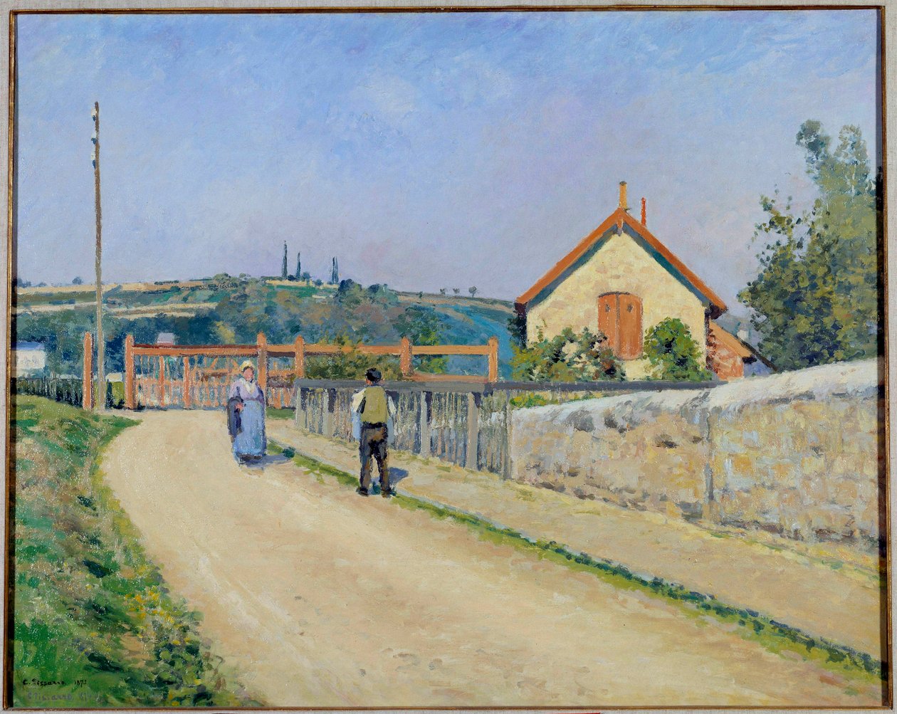 Jernbanebarrieren ved Patis, nær Pontoise-maleri av Camille Pissarro (1830-1903) 1873 Washington. Phillips samling av Camille Jacob Pissarro
