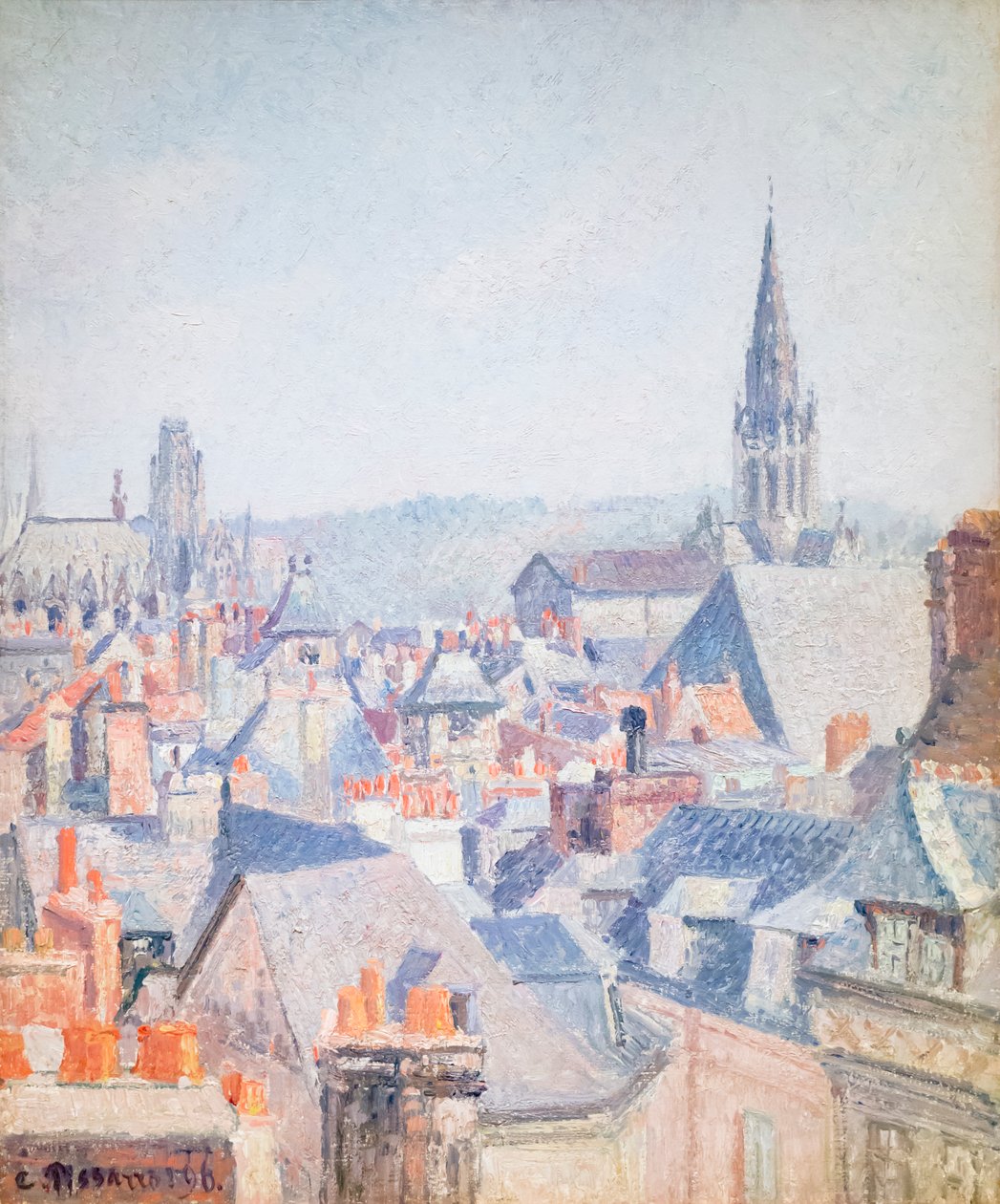Takene i gamle Rouen, sollys av Camille Pissarro