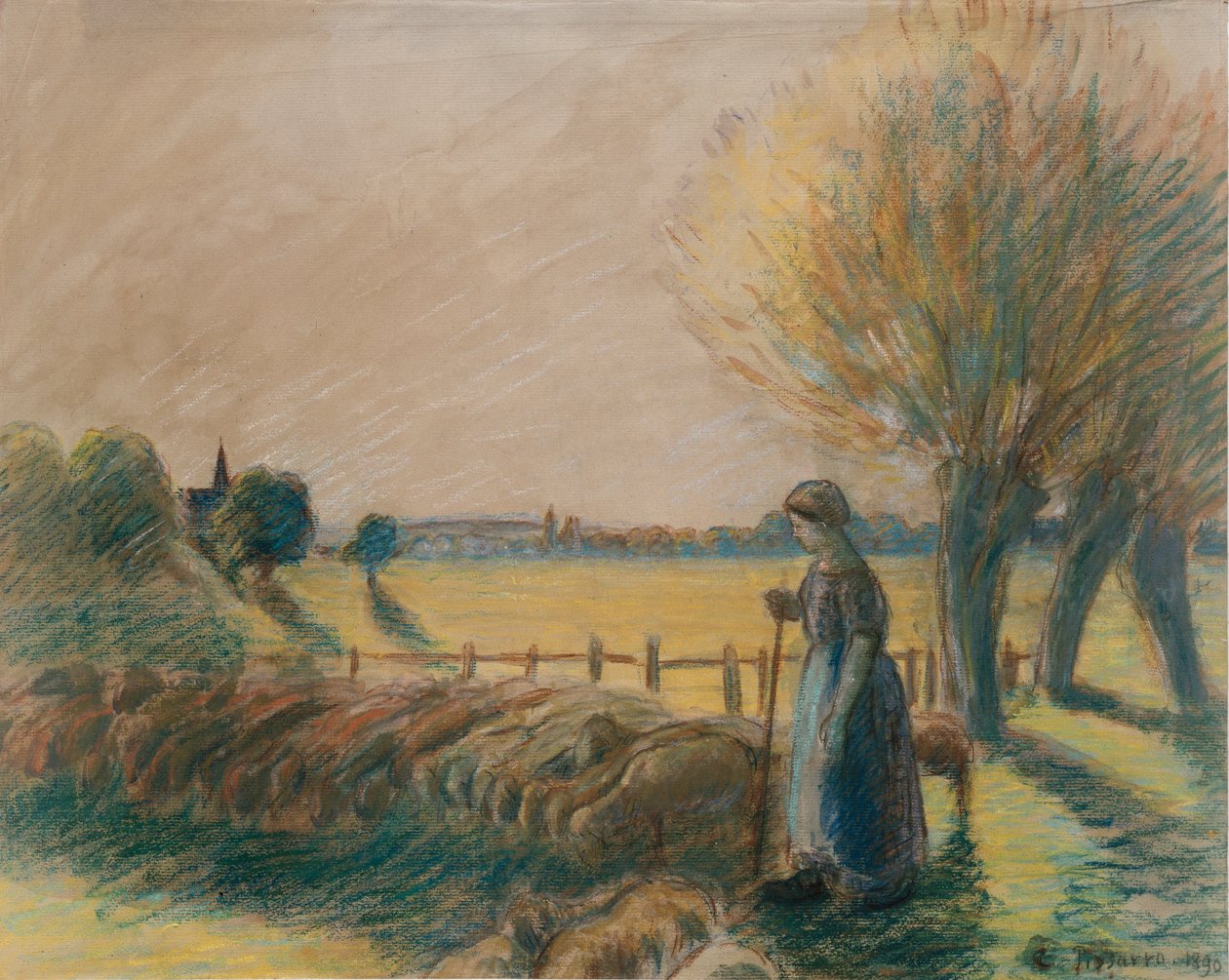 Gjeterinnen av Eragny, ca 1890-tallet av Camille Pissarro