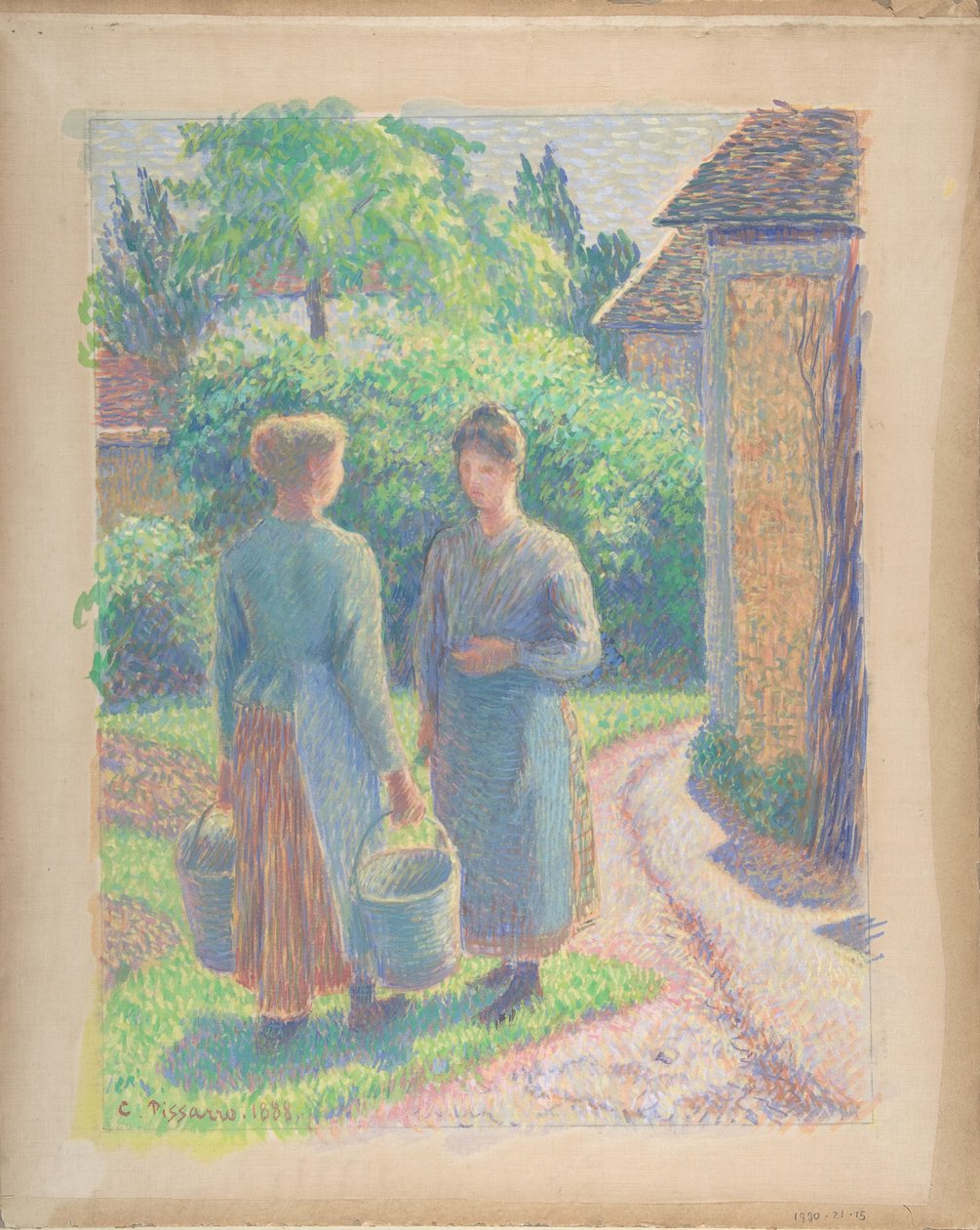 To kvinner i en hage, 1888. av Camille Pissarro