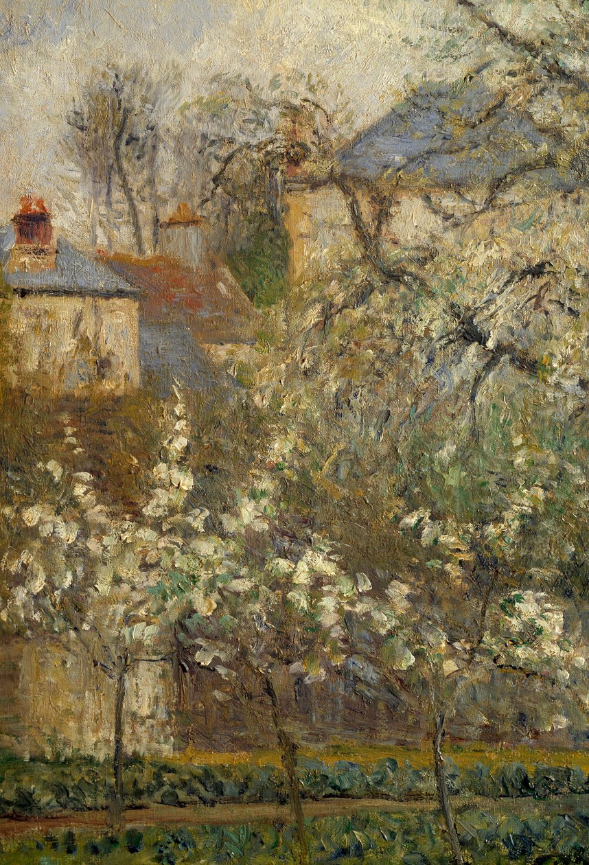 Grønnsakshage og trær i blomst om våren i Pontoise av Camille Jacob Pissarro