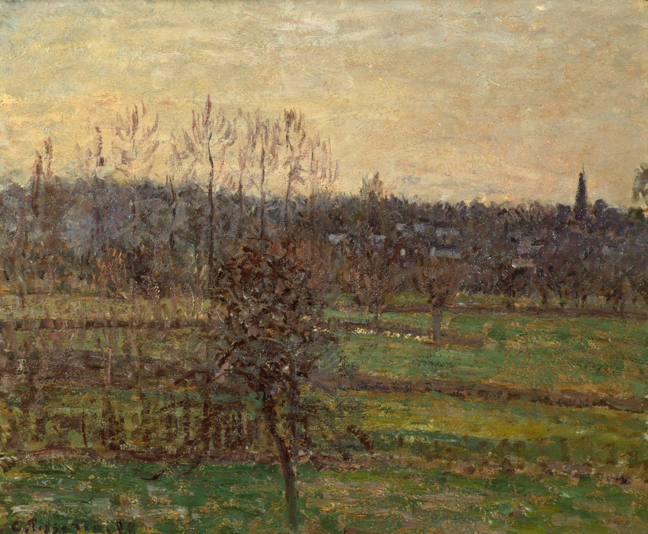 Utsikt over Bazincourt, vinter av Camille Pissarro