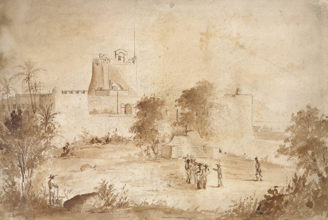 Utsikt over en militær festning, Christiansfort, Charlotte Amalie, St. Thomas, Vest-India av Camille Jacob Pissarro