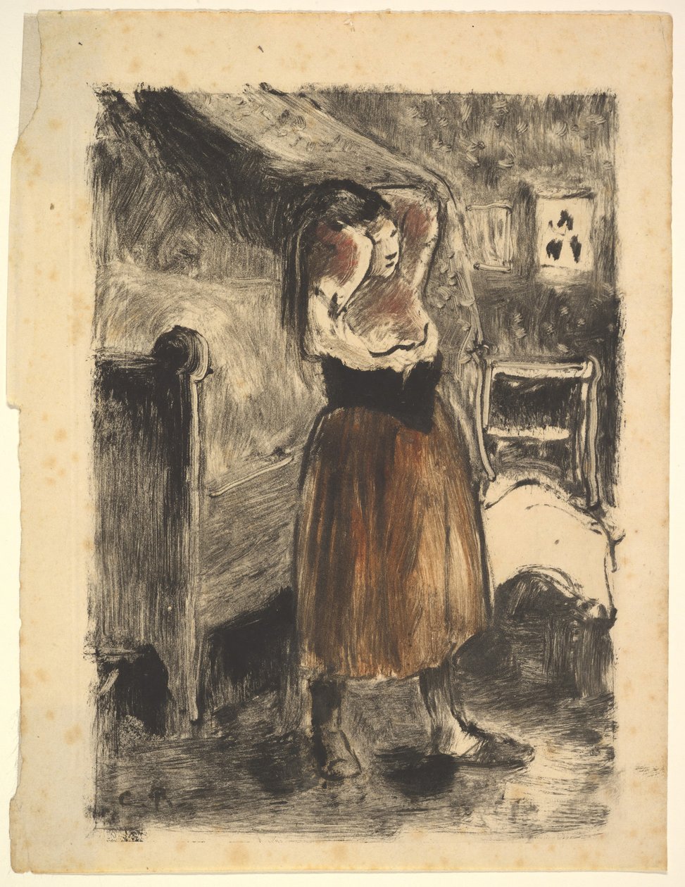 Kvinne som ordner håret, 1894. av Camille Jacob Pissarro